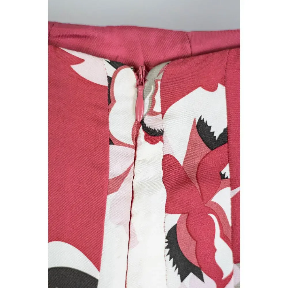 Elie Tahari Size 2 Silk Skirt A Line Lined Floral Red Pink